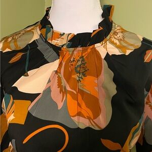 SHEIN Black and Orange Floral Blouse